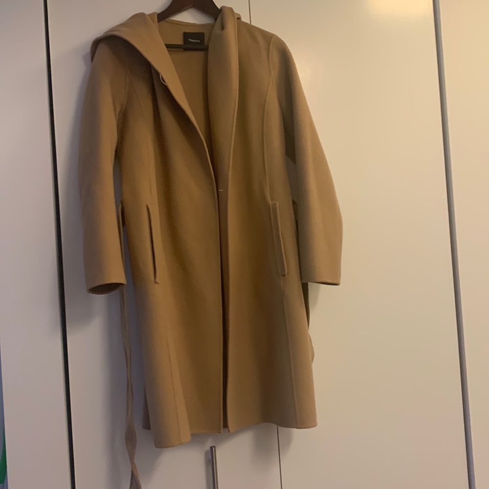 Theory camel wool coat with hood